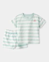 Carter's Baby Boy 2-Piece Shark Striped Top & Short Set - Blue/Ivory Blue 18M