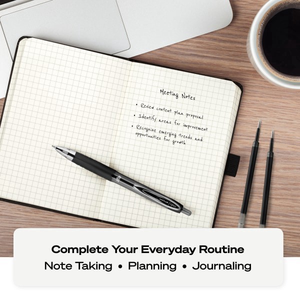 slide 3 of 8, uni-ball 207 Retractable Fraud Prevention Gel Pens, Ultra Micro Point, 0.38 Mm, Translucent Black Barrels, Black Ink, Pack Of 4, 4 ct