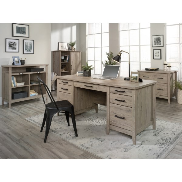 slide 3 of 10, Sauder Summit Station 52''H Bookcase With Sliding Door, Laurel Oak, 1 ct