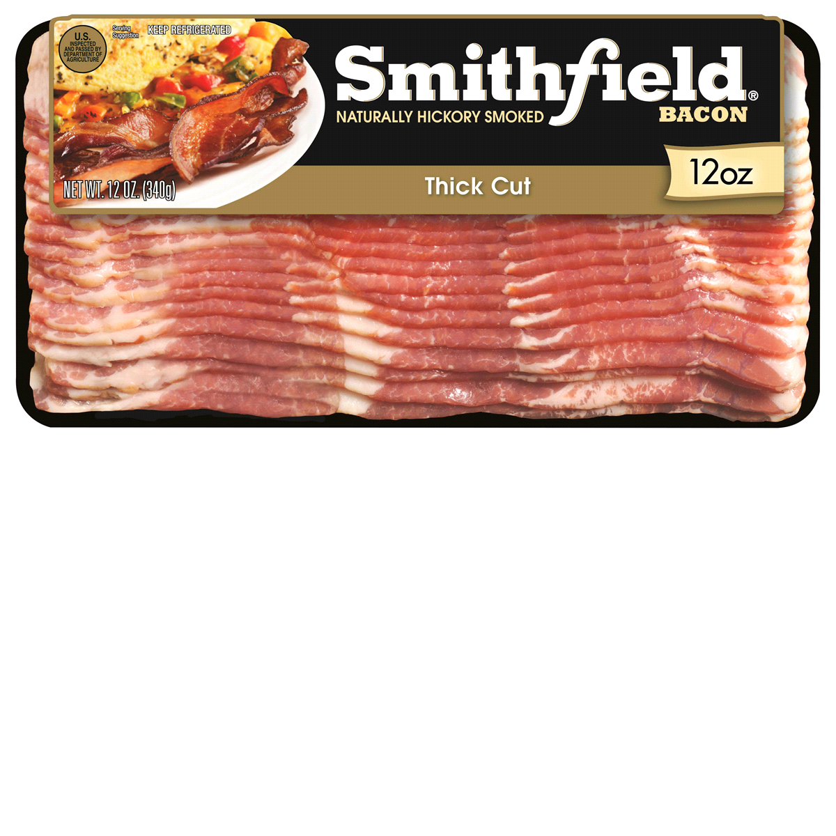 slide 1 of 3, Smithfield Thick Cut Bacon, 12 oz