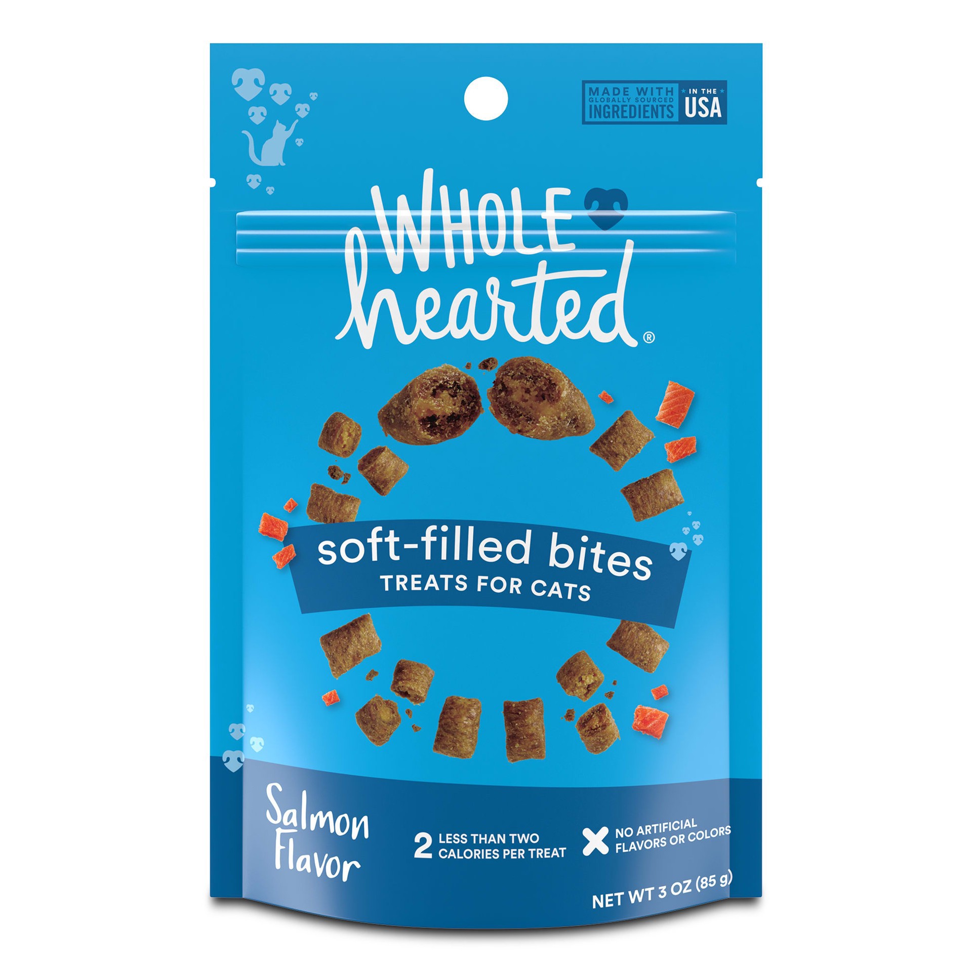 slide 1 of 1, WholeHearted Salmon Flavor Soft-Filled Bites Cat Treats, 3 oz., 1 ct