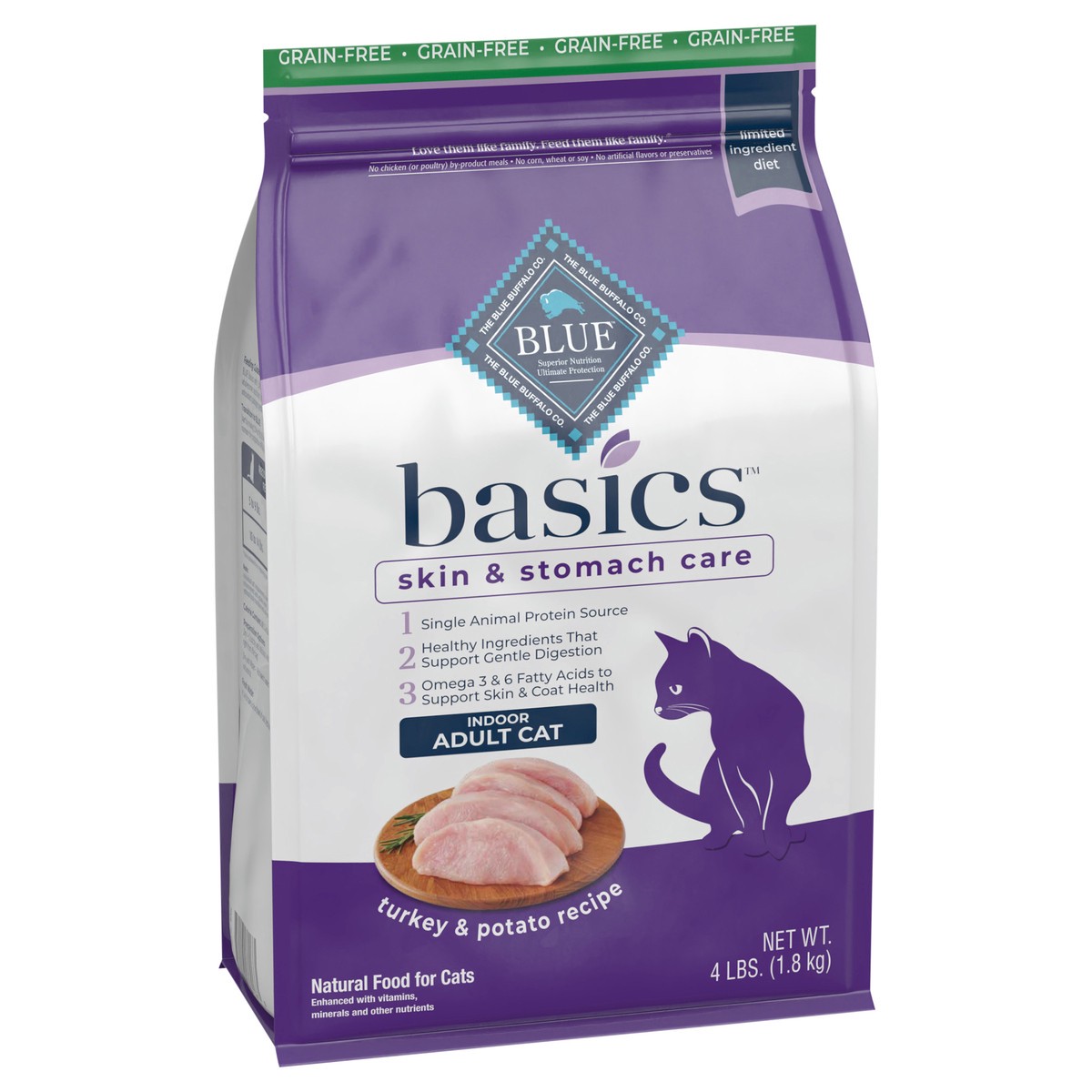 slide 11 of 12, Blue Buffalo Basics Limited Adult Indoor Cat Food, Turkey/Potato, 4 lb