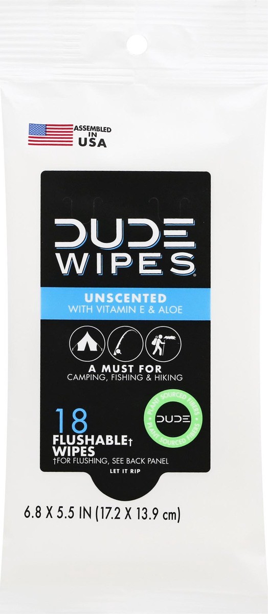 slide 5 of 9, DUDE Fragrance-Free Flushable Wipes Extra Large 18 ea, 18 ct