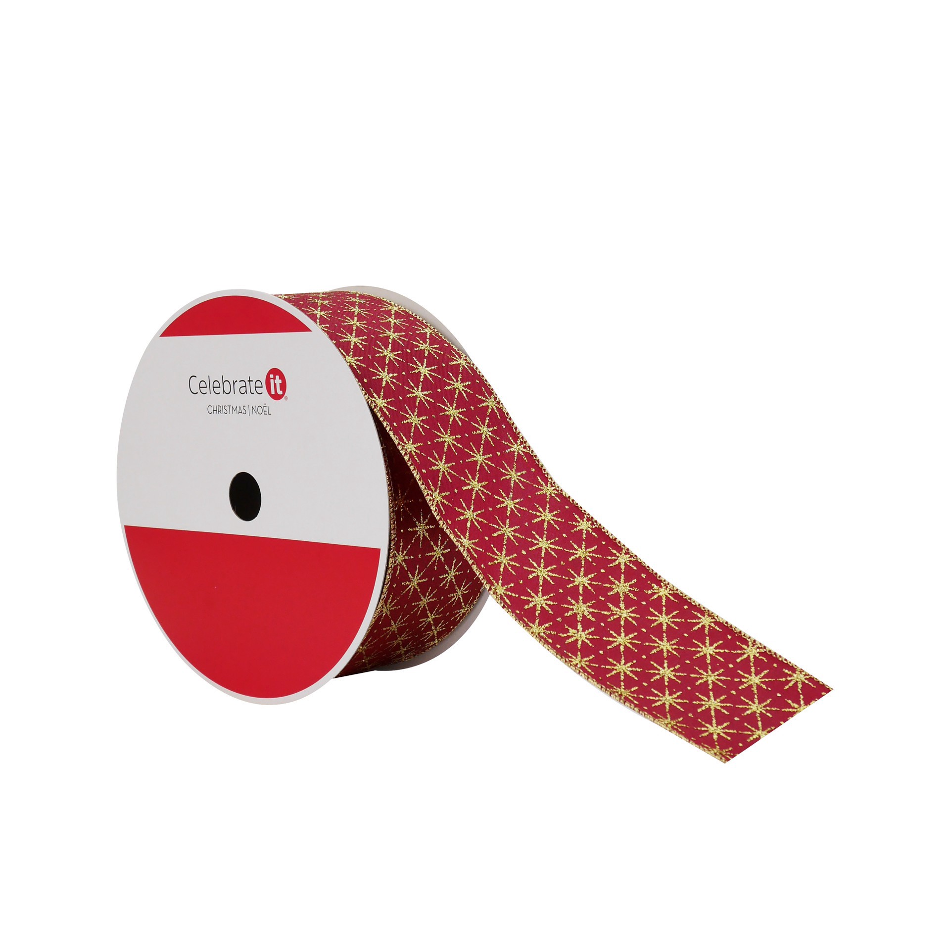 slide 2 of 3, 2.5" X 80ft. Burgundy & Gold Stars Wired Jumbo Ribbon By Celebrate It, 2.5 in x 80 ft