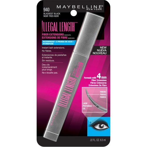 slide 1 of 1, Maybelline Illegal Length Fiber Extensions Waterproof Mascara, Blackest Black, 1 ct