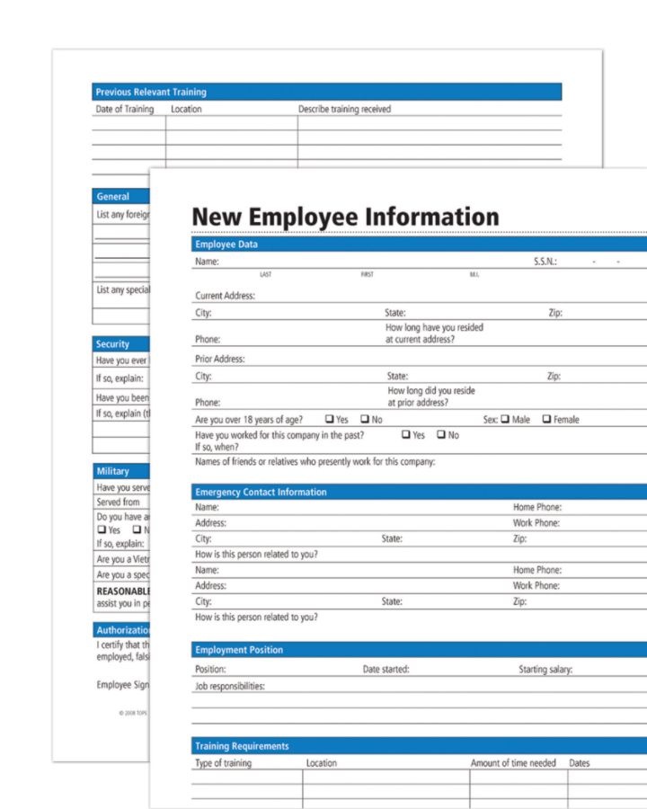 slide 2 of 2, Adams New Employee Information Forms, 1 ct