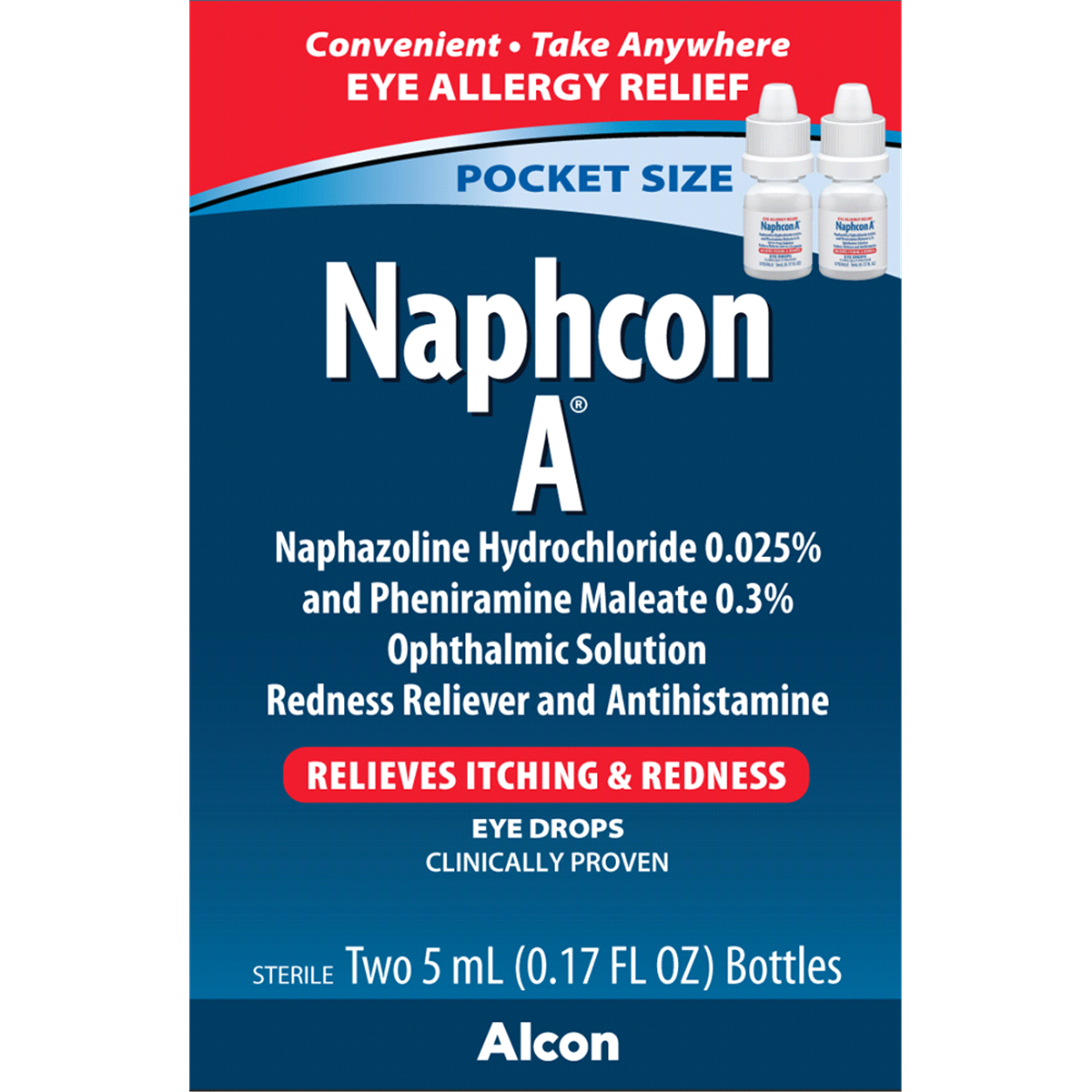 slide 1 of 1, Alcon Naphcon A Eye Drops Eye Allergy Relief Drops, 2 ct