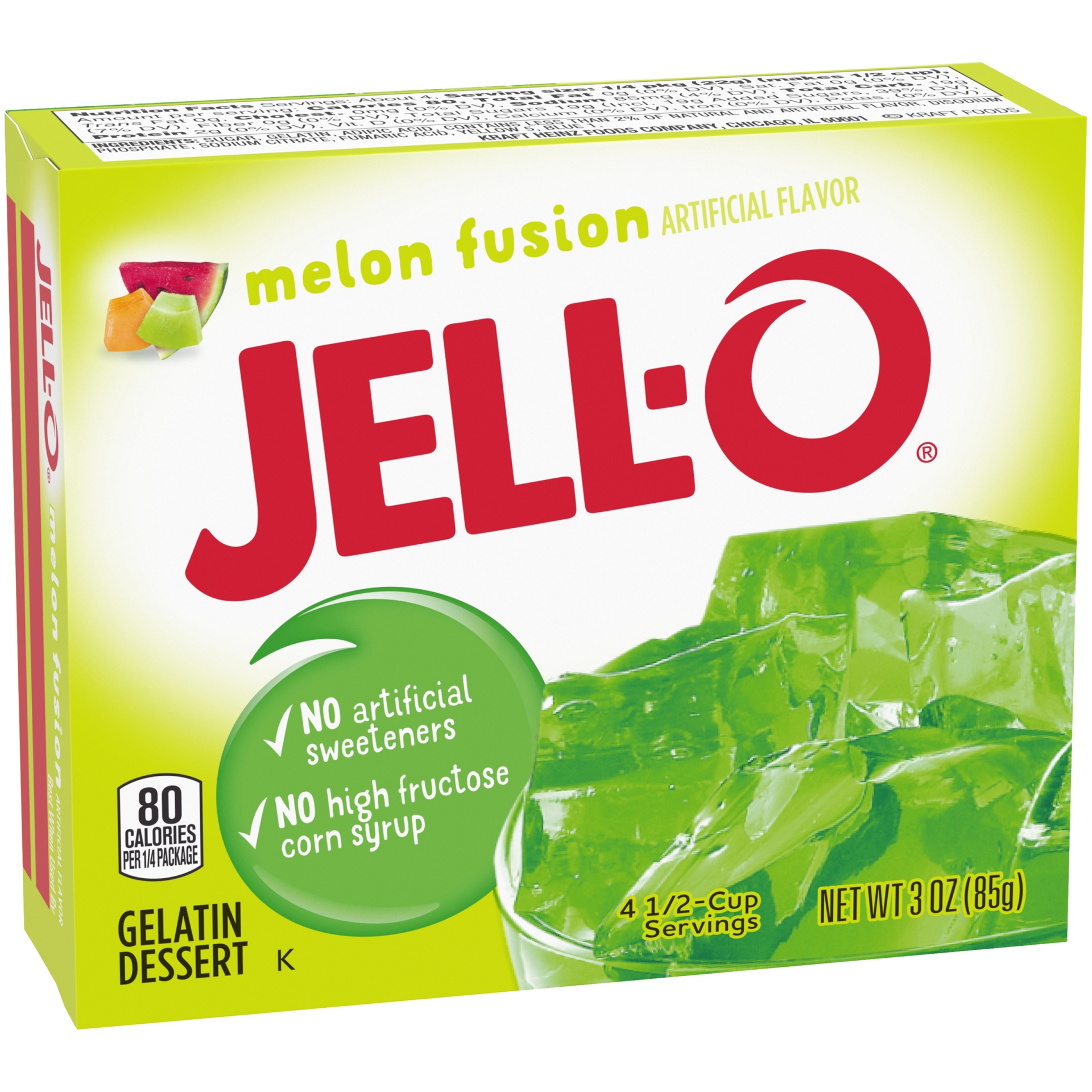 slide 2 of 6, Jell-O Melon Fusion Gelatin Dessert Mix, 3 oz