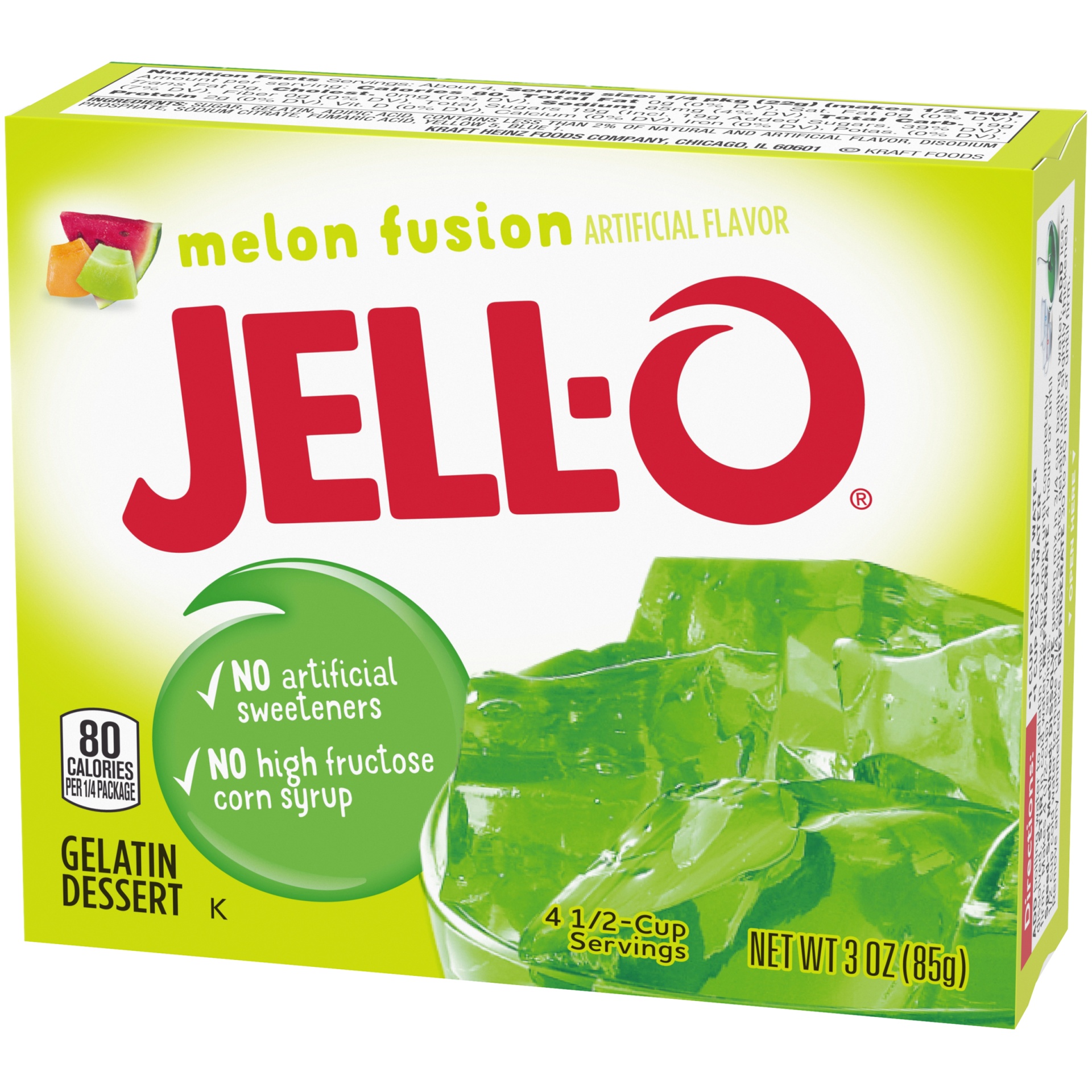 slide 3 of 6, Jell-O Melon Fusion Gelatin Dessert Mix, 3 oz