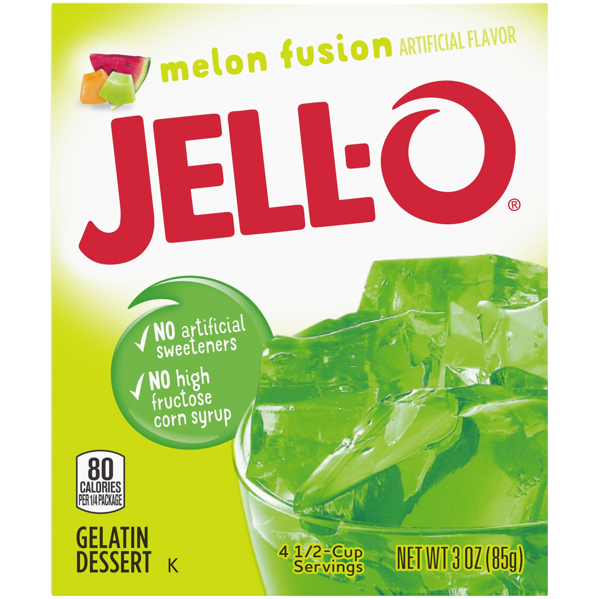 slide 4 of 6, Jell-O Melon Fusion Gelatin Dessert Mix, 3 oz