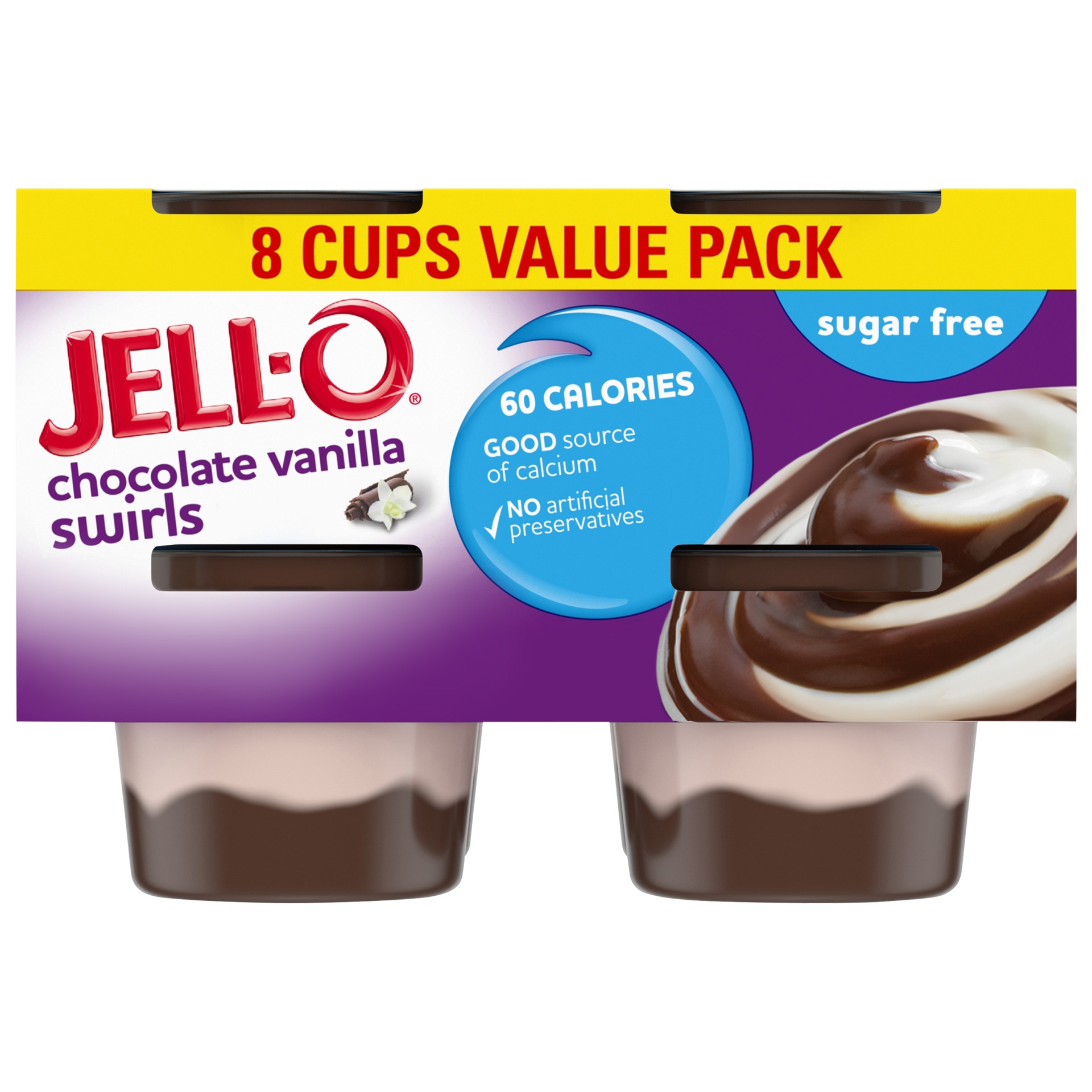 slide 1 of 6, JELL-O Sugar Free Chocolate Vanilla Swirls Pudding, 29 oz, 8 ct