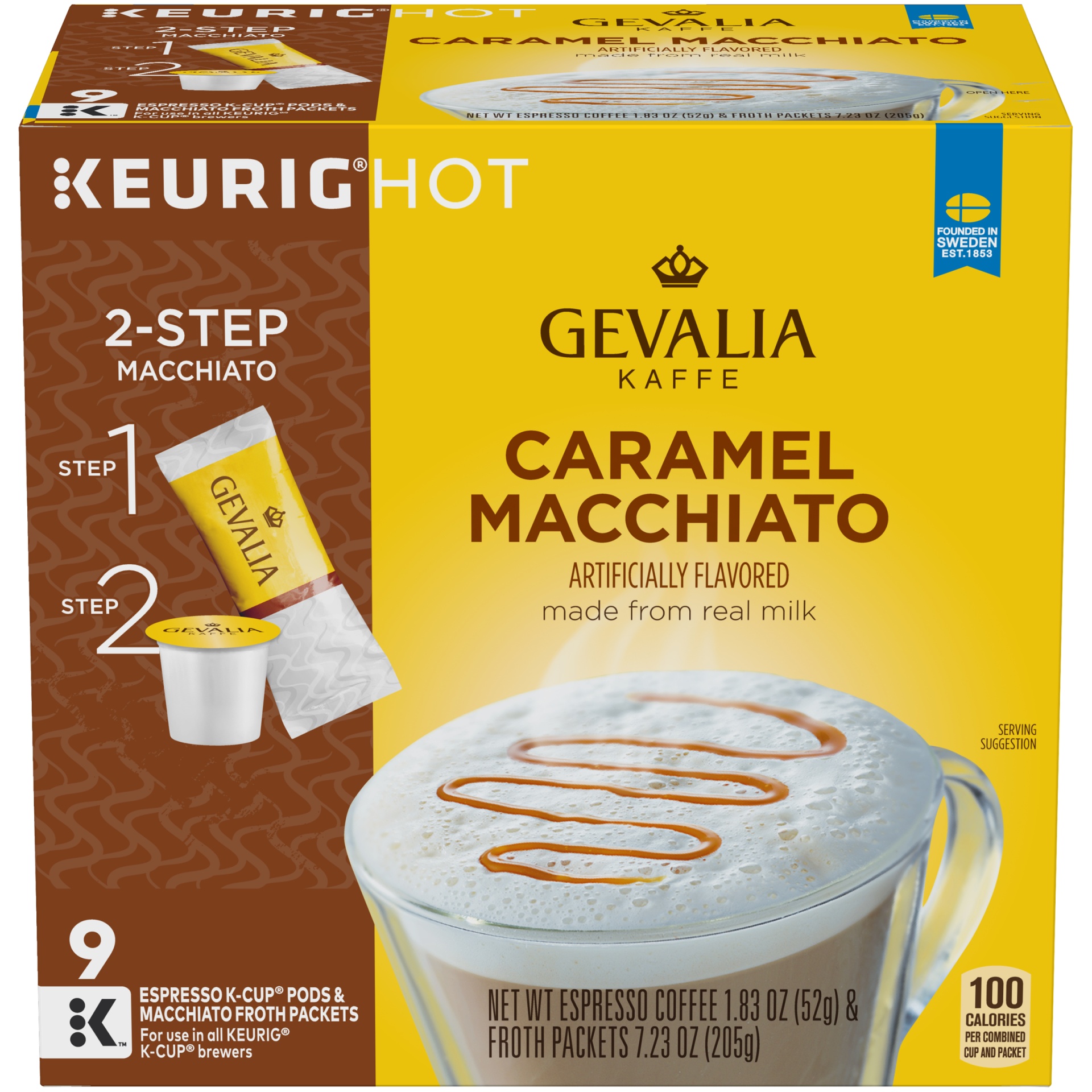 slide 1 of 6, Gevalia Kaffe Caramel Macchiato Espresso Coffee Cup Pods, 9 ct