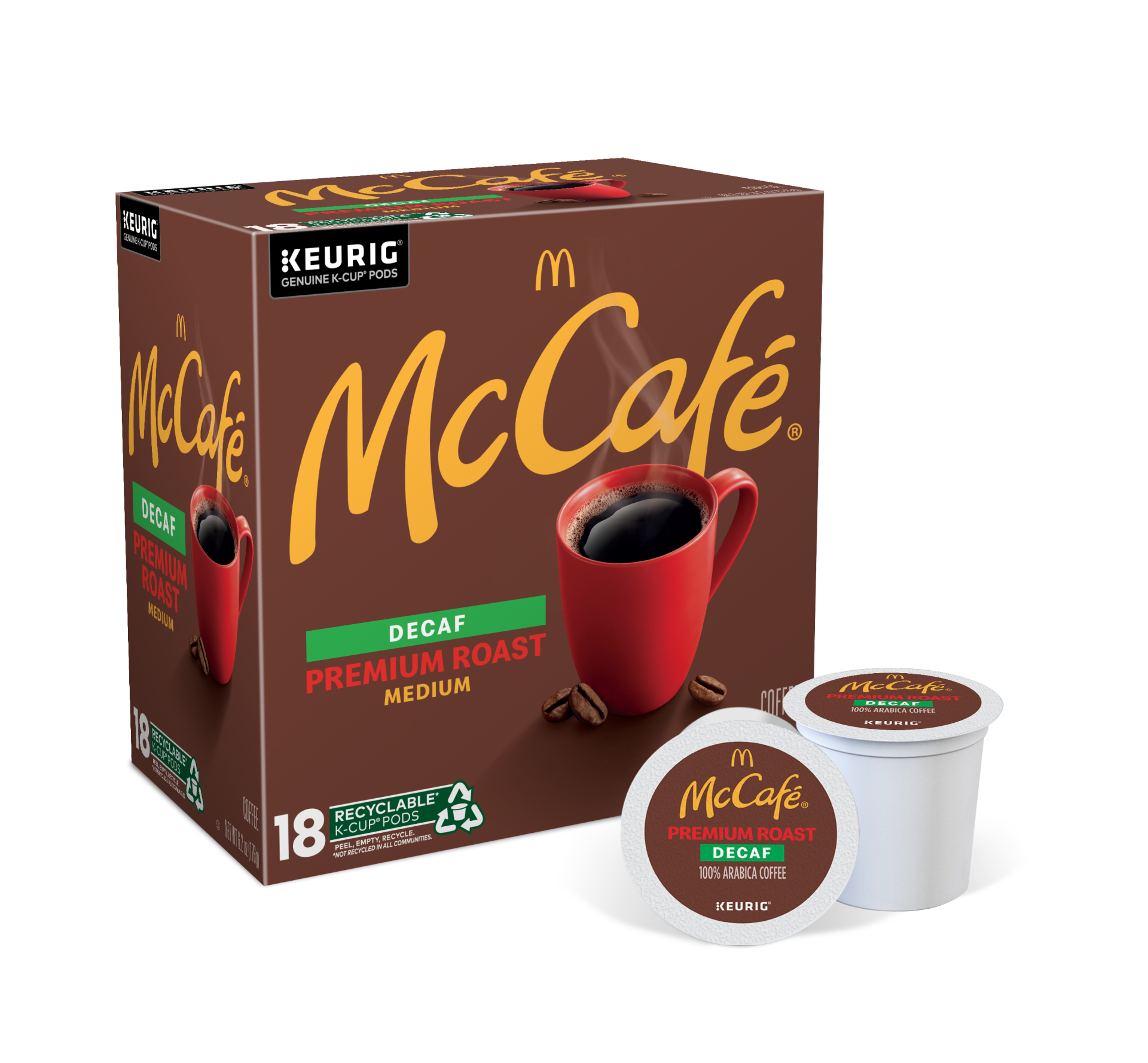 slide 1 of 5, McCafé Decaf Premium Roast Medium Coffee K-Cup Pods, 18 ct