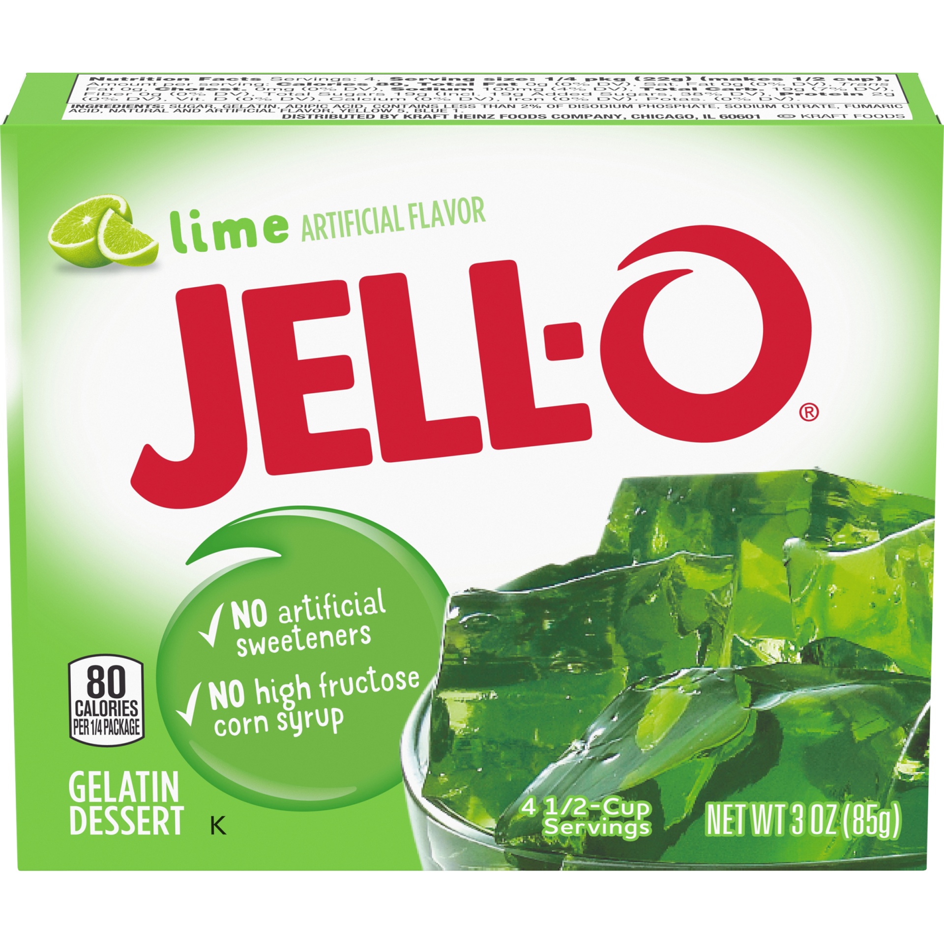 slide 1 of 9, JELL-O Lime Gelatin, 3 oz