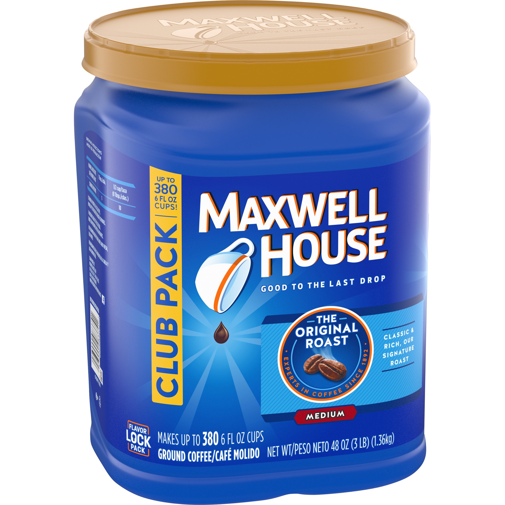slide 3 of 5, Maxwell House Original Roast Medium Coffee, 48 oz