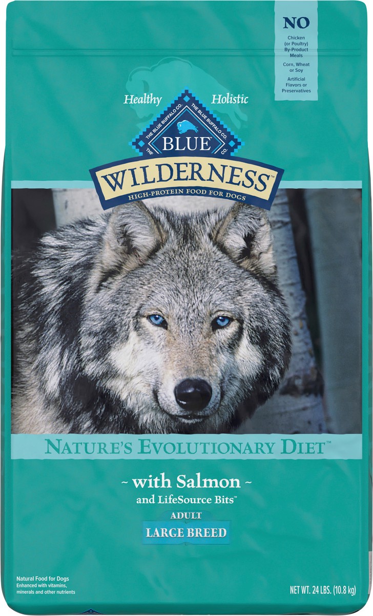 slide 6 of 9, Blue Buffalo Wilderness High Protein, Natural Adult Large Breed Dry Dog Food, Salmon 24-lb, 24 lb