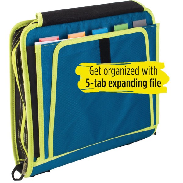 slide 3 of 4, Five Star Zipper Binder, with Expanding File - Teal/Chartreuse, 2 in
