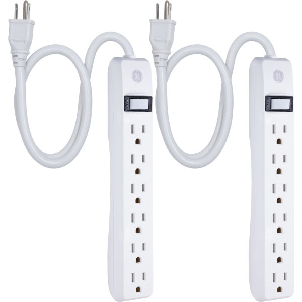 slide 8 of 8, GE 6-Outlet Power Strip, 2' Cord, White, Pack Of 2, 2 ct