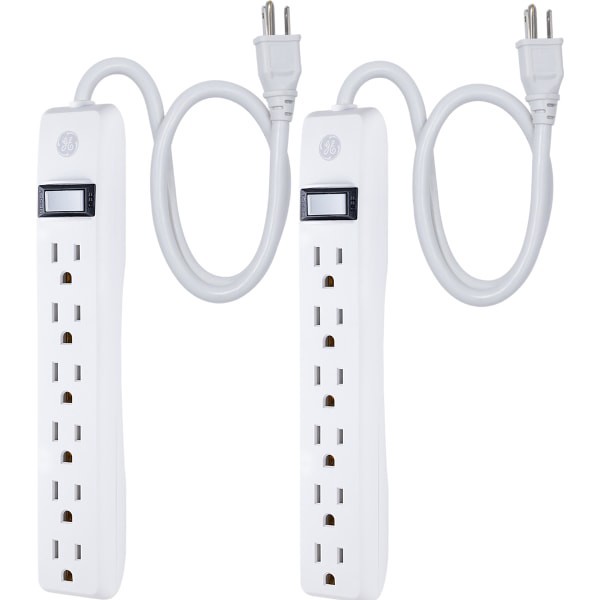 slide 7 of 8, GE 6-Outlet Power Strip, 2' Cord, White, Pack Of 2, 2 ct