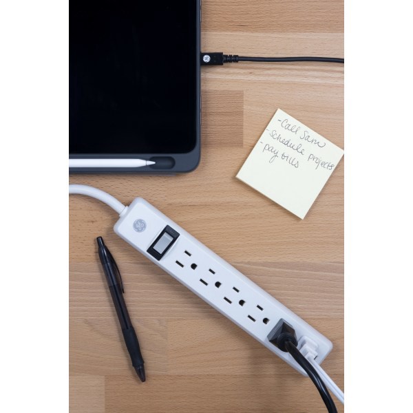 slide 4 of 8, GE 6-Outlet Power Strip, 2' Cord, White, Pack Of 2, 2 ct