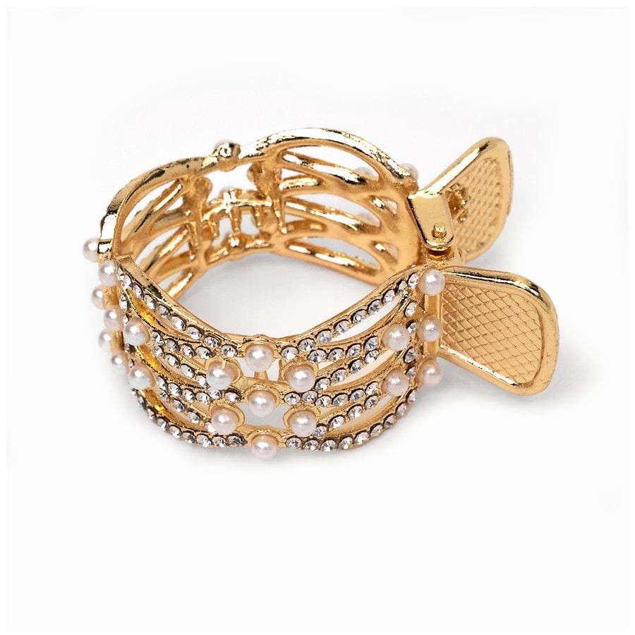 slide 2 of 2, scünci Claw Clip, Gold And Pearl, 1 ct