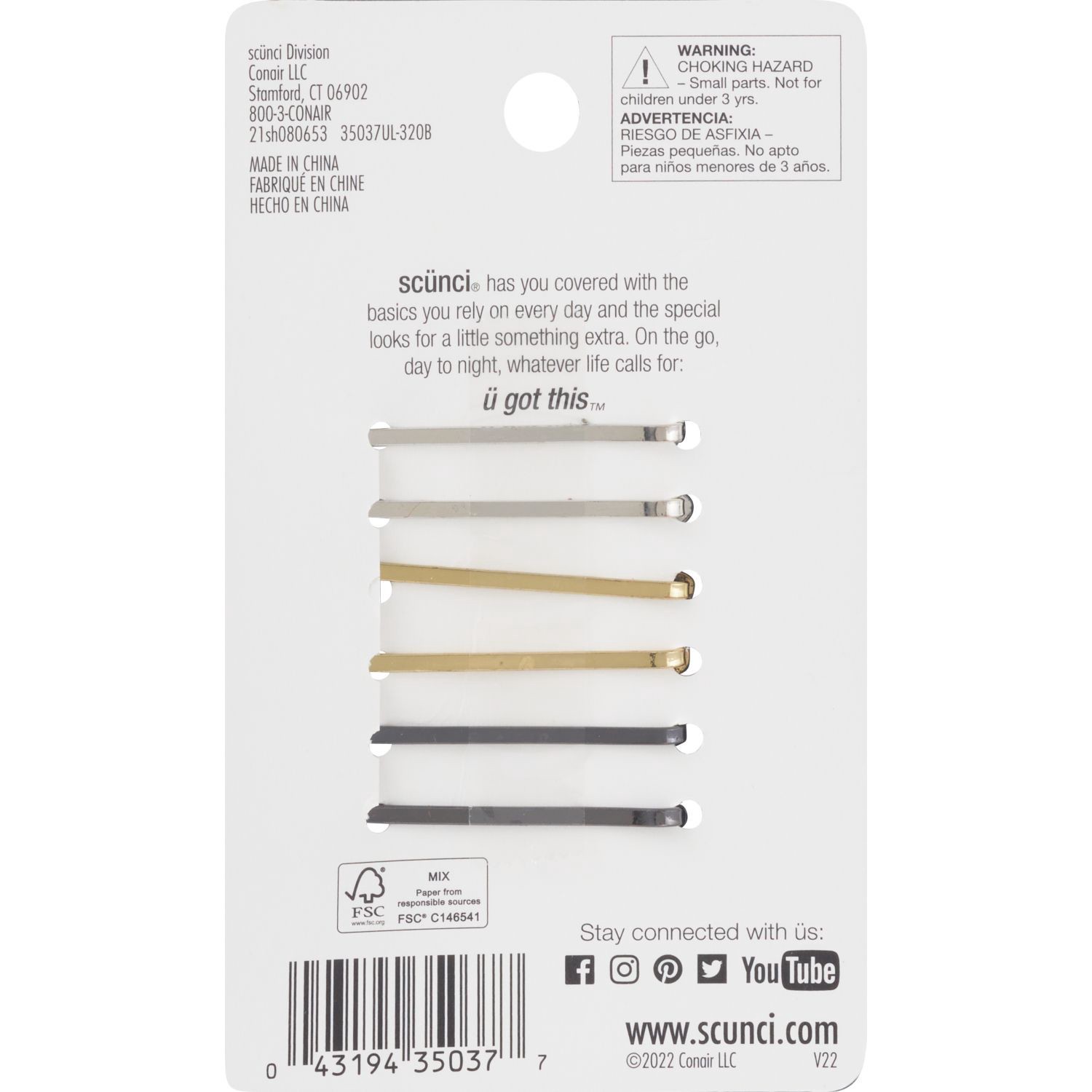 slide 2 of 2, scünci Mini Rhinestone Bobbies, 6 ct