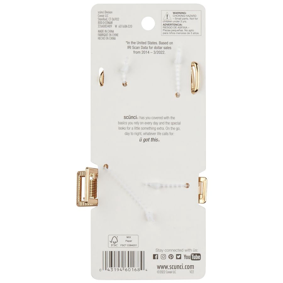 slide 2 of 3, scünci Real Style Claw Hair Clips 4 ea, 4 ct