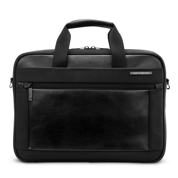 slide 7 of 10, Executive Carrying Case (Briefcase) For 15.6"" Notebook, Pen, Business Card, File Folder, Tablet - Black - Leather, Polyester, Split Leather Body - Tricot Interior Material - Handle, Shoulder Strap - 1 Each, 1 ct
