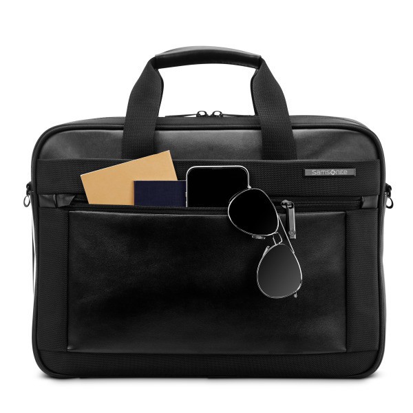 slide 8 of 10, Executive Carrying Case (Briefcase) For 15.6"" Notebook, Pen, Business Card, File Folder, Tablet - Black - Leather, Polyester, Split Leather Body - Tricot Interior Material - Handle, Shoulder Strap - 1 Each, 1 ct