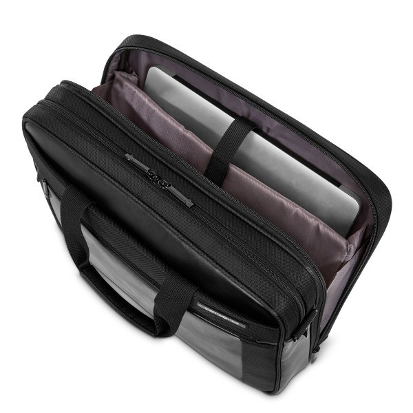 slide 10 of 10, Executive Carrying Case (Briefcase) For 15.6"" Notebook, Pen, Business Card, File Folder, Tablet - Black - Leather, Polyester, Split Leather Body - Tricot Interior Material - Handle, Shoulder Strap - 1 Each, 1 ct