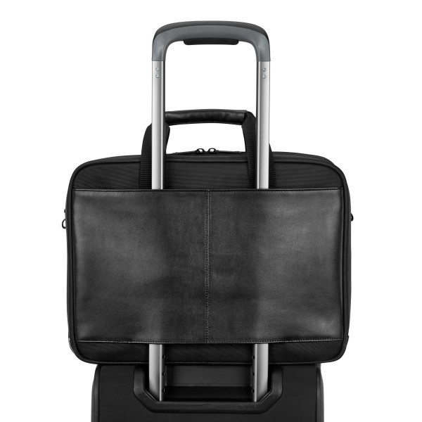 slide 4 of 10, Executive Carrying Case (Briefcase) For 15.6"" Notebook, Pen, Business Card, File Folder, Tablet - Black - Leather, Polyester, Split Leather Body - Tricot Interior Material - Handle, Shoulder Strap - 1 Each, 1 ct
