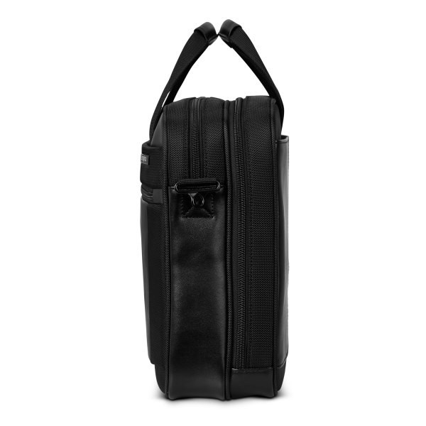 slide 9 of 10, Executive Carrying Case (Briefcase) For 15.6"" Notebook, Pen, Business Card, File Folder, Tablet - Black - Leather, Polyester, Split Leather Body - Tricot Interior Material - Handle, Shoulder Strap - 1 Each, 1 ct