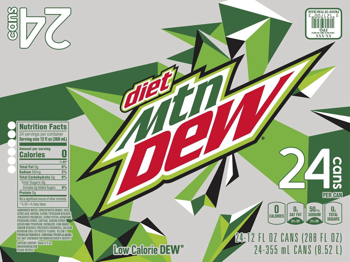 slide 5 of 13, Mountain Dew Diet Soda, Citrus, 24 ct; 12 oz