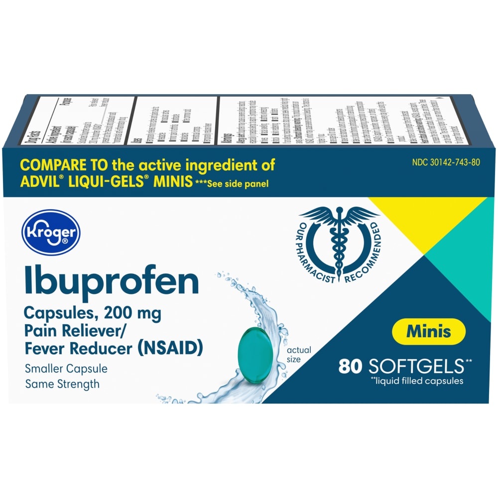 slide 1 of 1, Kroger Ibuprofen Pain Reliever & Fever Reducer Mini Softgels, 80 ct