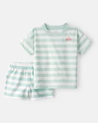 Carter's Toddler Boy 2-Piece Shark Striped Top & Short Set - Blue/Ivory Blue 5T