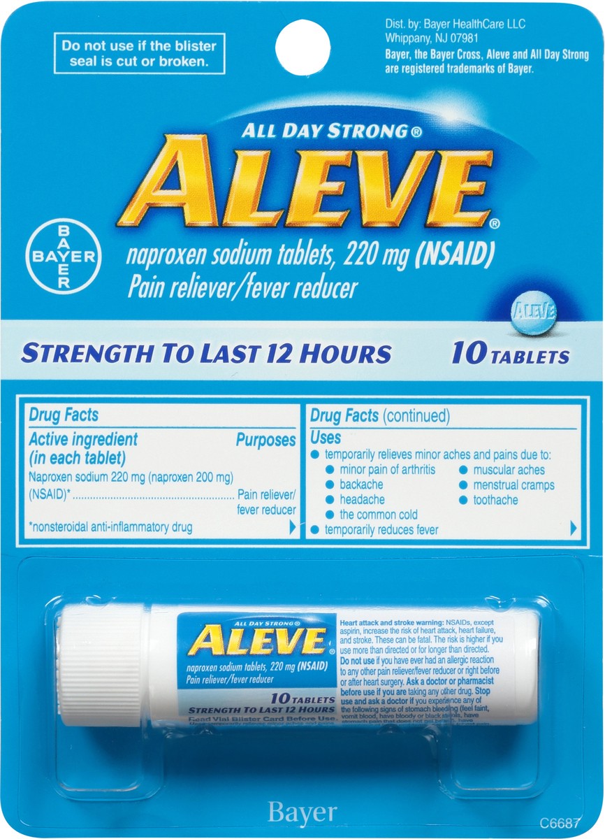 slide 1 of 9, Aleve All Day Strong Tablets 220 mg Naproxen Sodium 10 ea, 10 ct