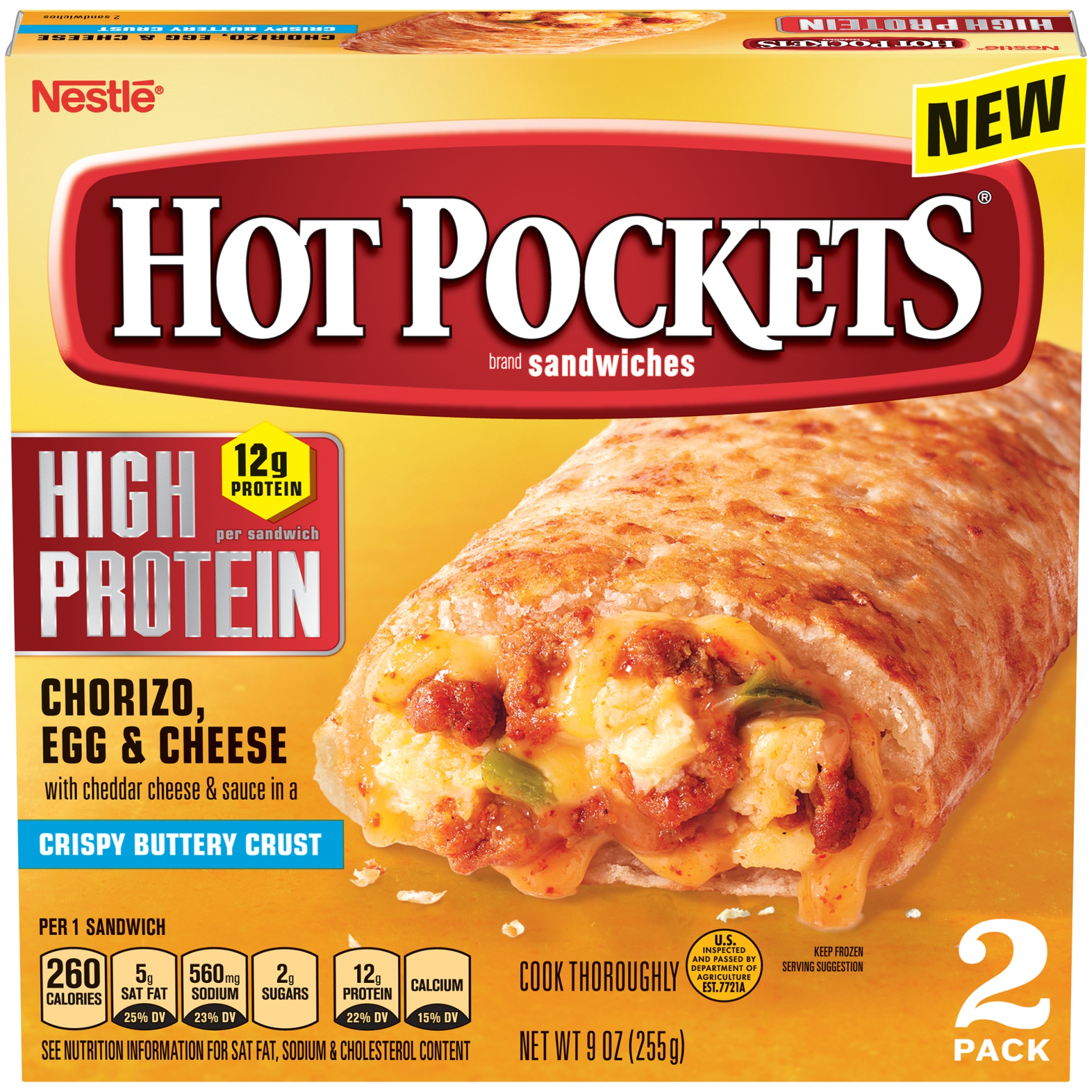 slide 2 of 10, Hot Pockets High Protein Chorizo, Egg & Cheese Frozen Breakfast Sandwiches, 9 oz