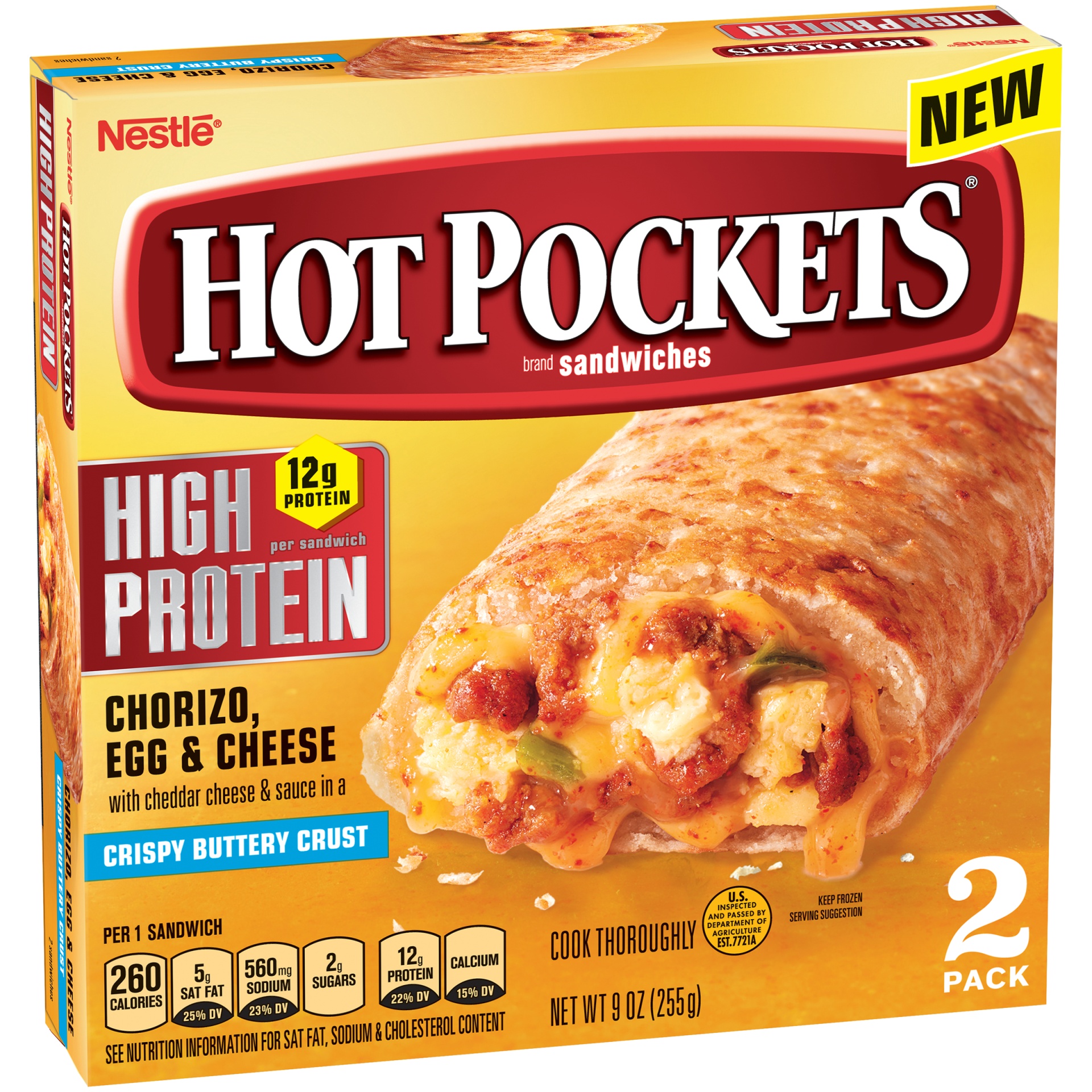 slide 3 of 10, Hot Pockets High Protein Chorizo, Egg & Cheese Frozen Breakfast Sandwiches, 9 oz