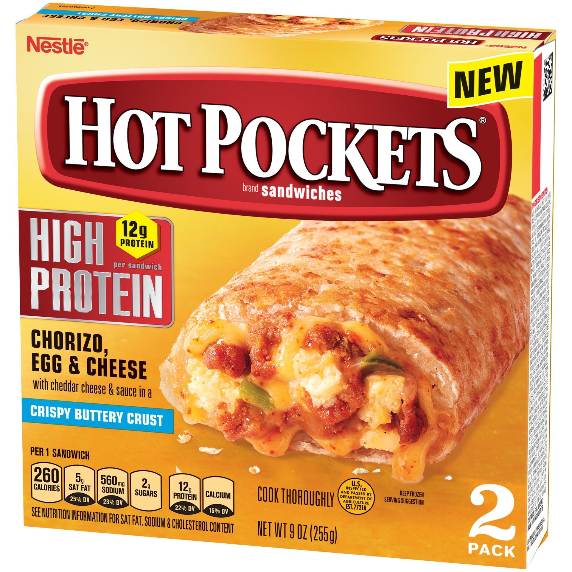 slide 4 of 10, Hot Pockets High Protein Chorizo, Egg & Cheese Frozen Breakfast Sandwiches, 9 oz