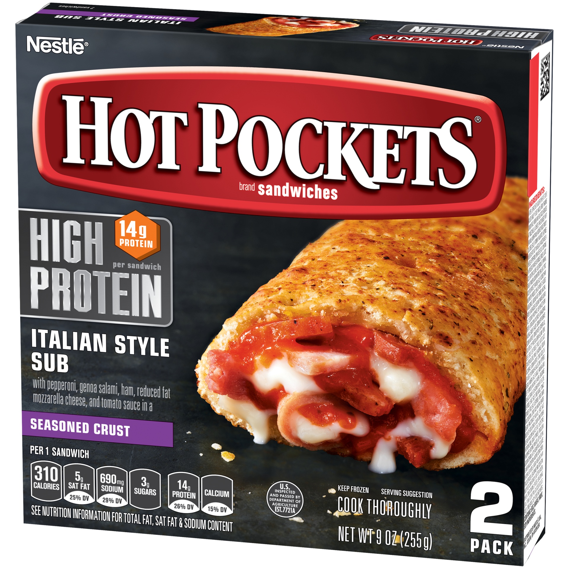 slide 4 of 10, Hot Pockets Frozen Snacks High Protein Italian Style Sub Seasoned Crust Frozen Sandwiches, 9 oz