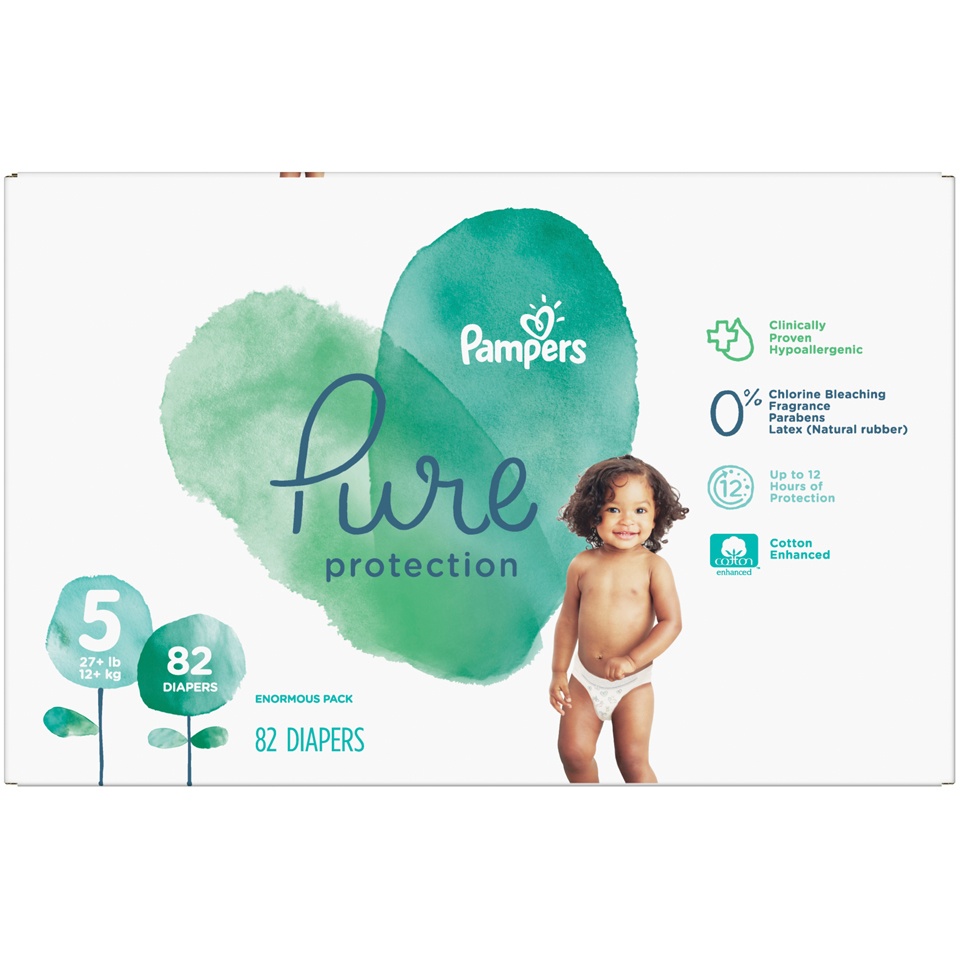 slide 2 of 2, Pampers Pure Protection Disposable Diapers Enormous Pack Size 5, 82 ct