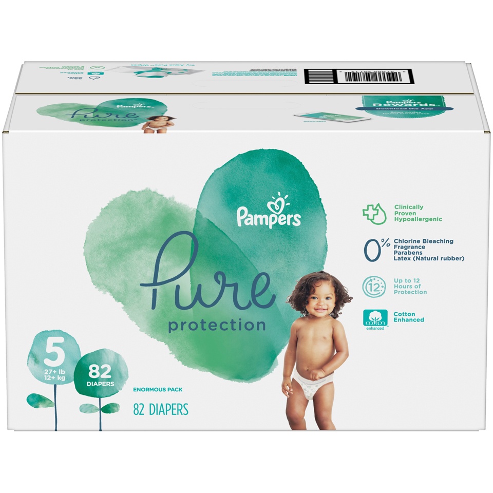 slide 1 of 1, Pampers Pure Protection Disposable Diapers Enormous Pack Size 5, 82 ct