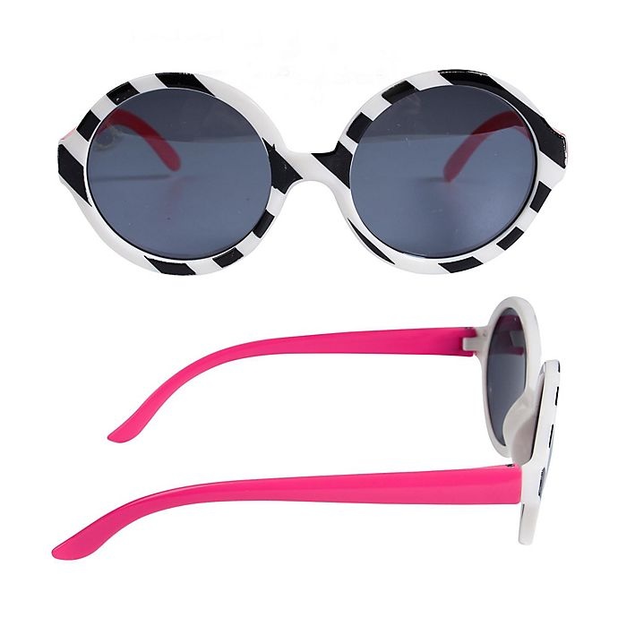 slide 1 of 1, On The Verge Striped Round Sunglasses - Black/White, 1 ct