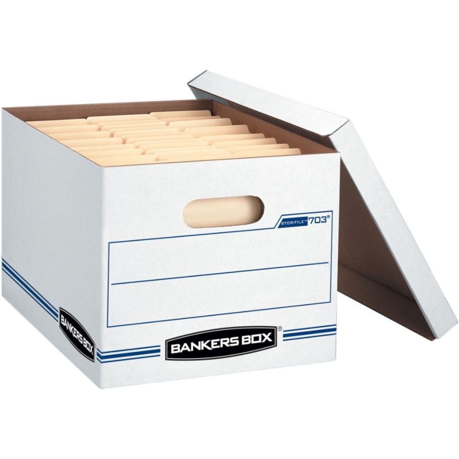 slide 2 of 7, Bankers Box Stor/File Basic Strength Storage Boxes, 60% Recycled, White/Blue, 13 ct
