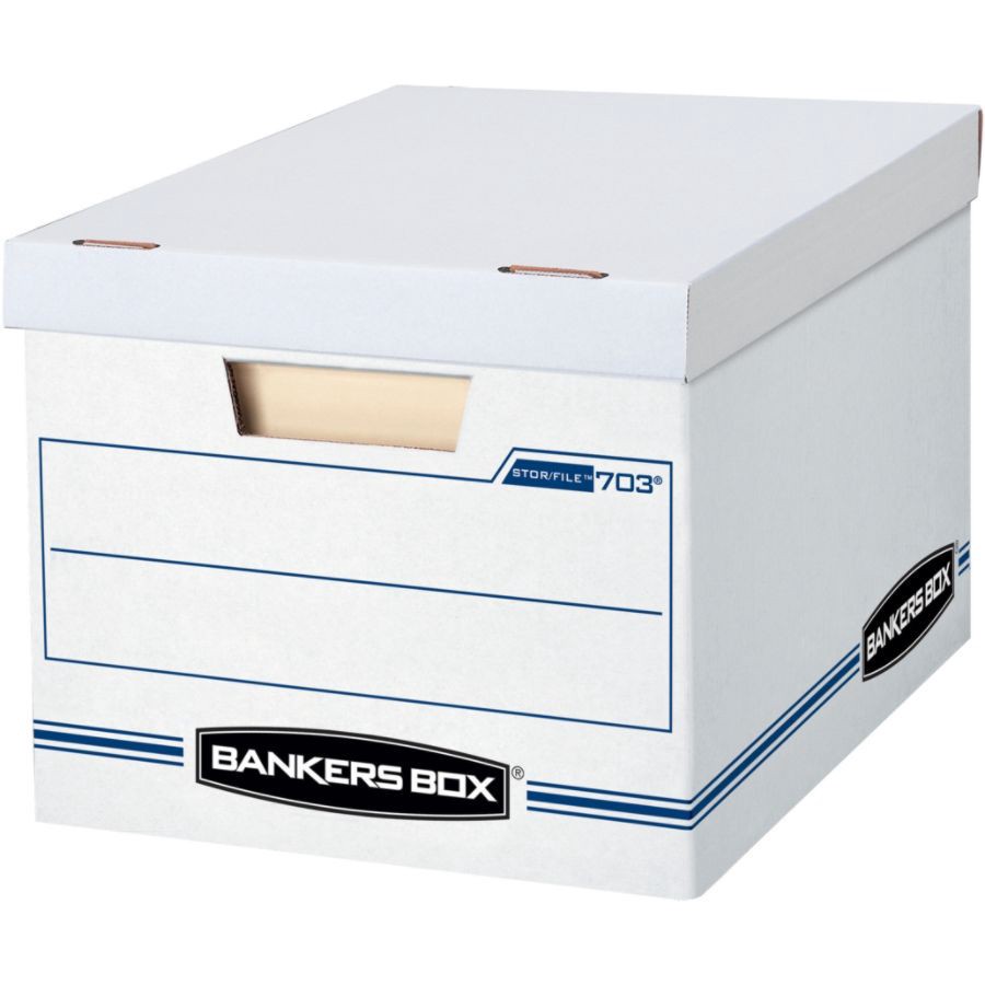 slide 7 of 7, Bankers Box Stor/File Basic Strength Storage Boxes, 60% Recycled, White/Blue, 13 ct