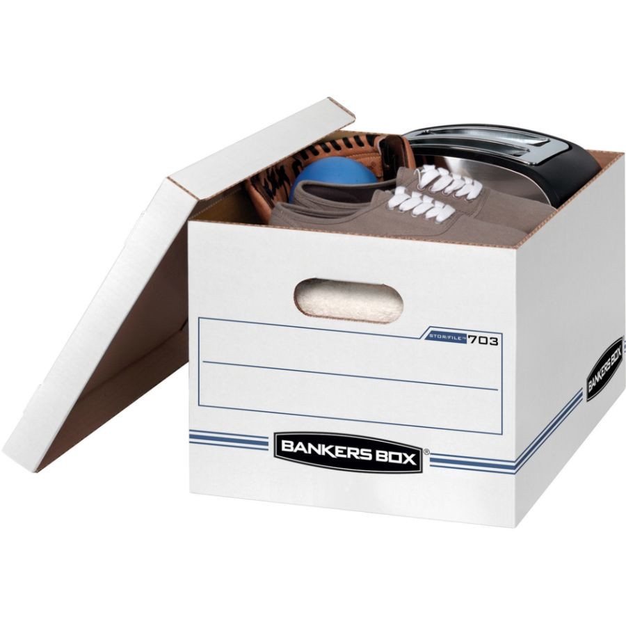 slide 3 of 7, Bankers Box Stor/File Basic Strength Storage Boxes, 60% Recycled, White/Blue, 13 ct