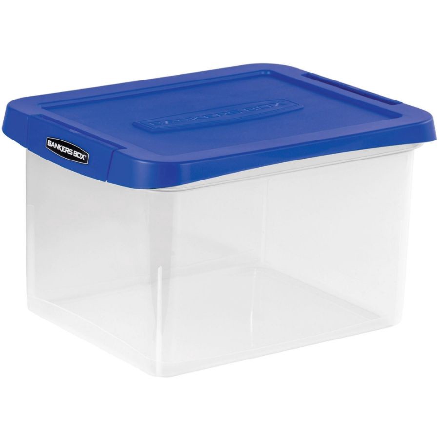 slide 7 of 10, Bankers Box Heavy-Duty Plastic Portable File Box, Letter/Legal, Clear/Blue, 1 ct