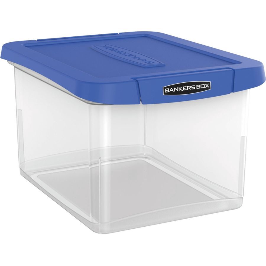 slide 4 of 10, Bankers Box Heavy-Duty Plastic Portable File Box, Letter/Legal, Clear/Blue, 1 ct