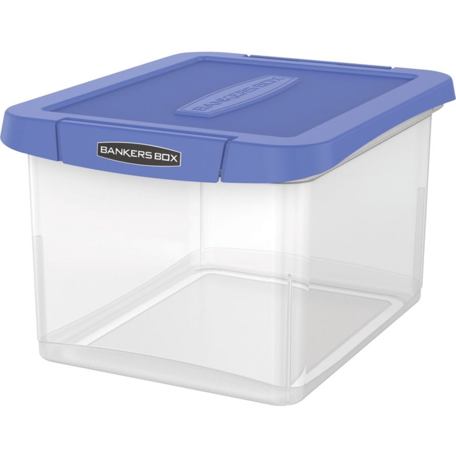 slide 9 of 10, Bankers Box Heavy-Duty Plastic Portable File Box, Letter/Legal, Clear/Blue, 1 ct
