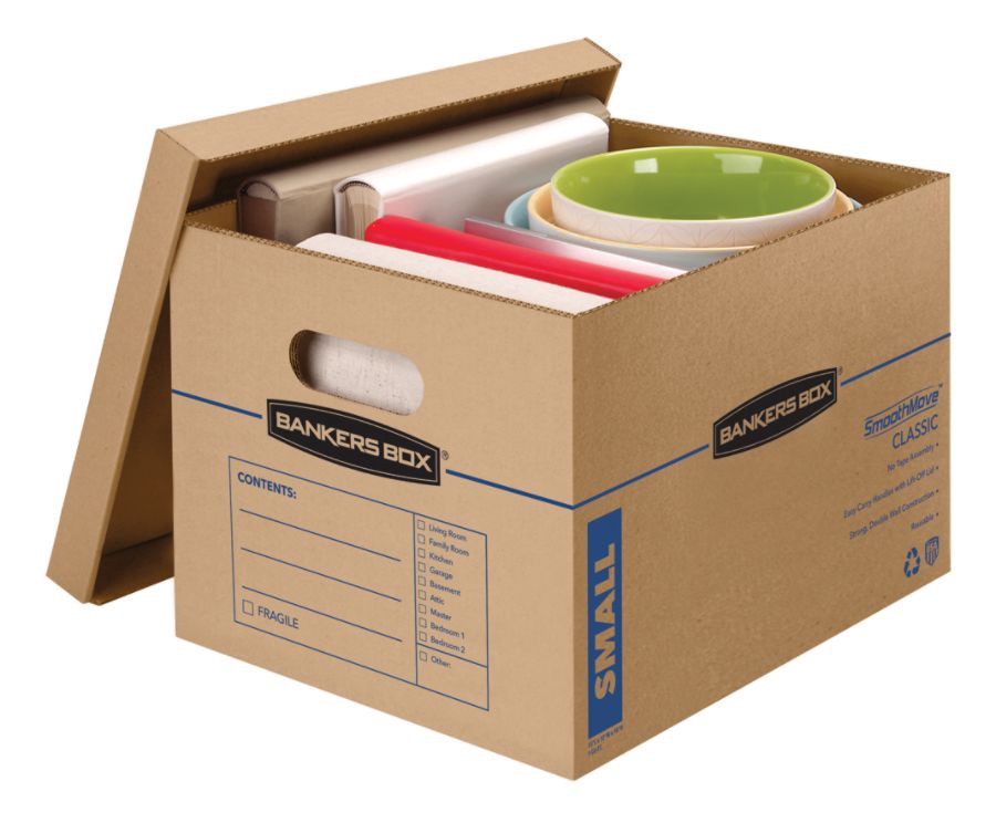 slide 2 of 2, Bankers Box Smoothmove Classic Moving Boxes, 85% Recycled - Kraft/Blue, 10 ct